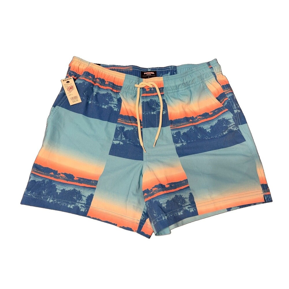 RSQ Swim Men's Large Horizon Swim Trunks - 5” Inseam Sunset Tropical Blue NWT